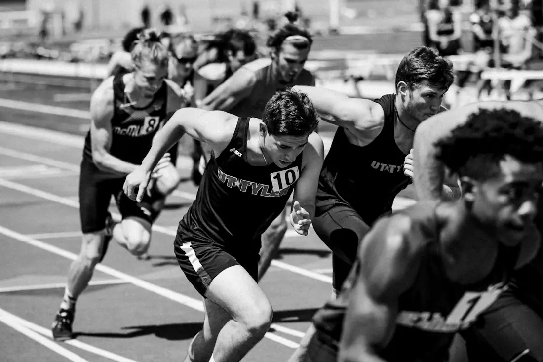 Track and field team in custom uniforms