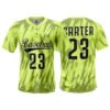 Neon lime green baseball jersey with black splatter graphics, front and back view, number 23 and CARTER lettering.